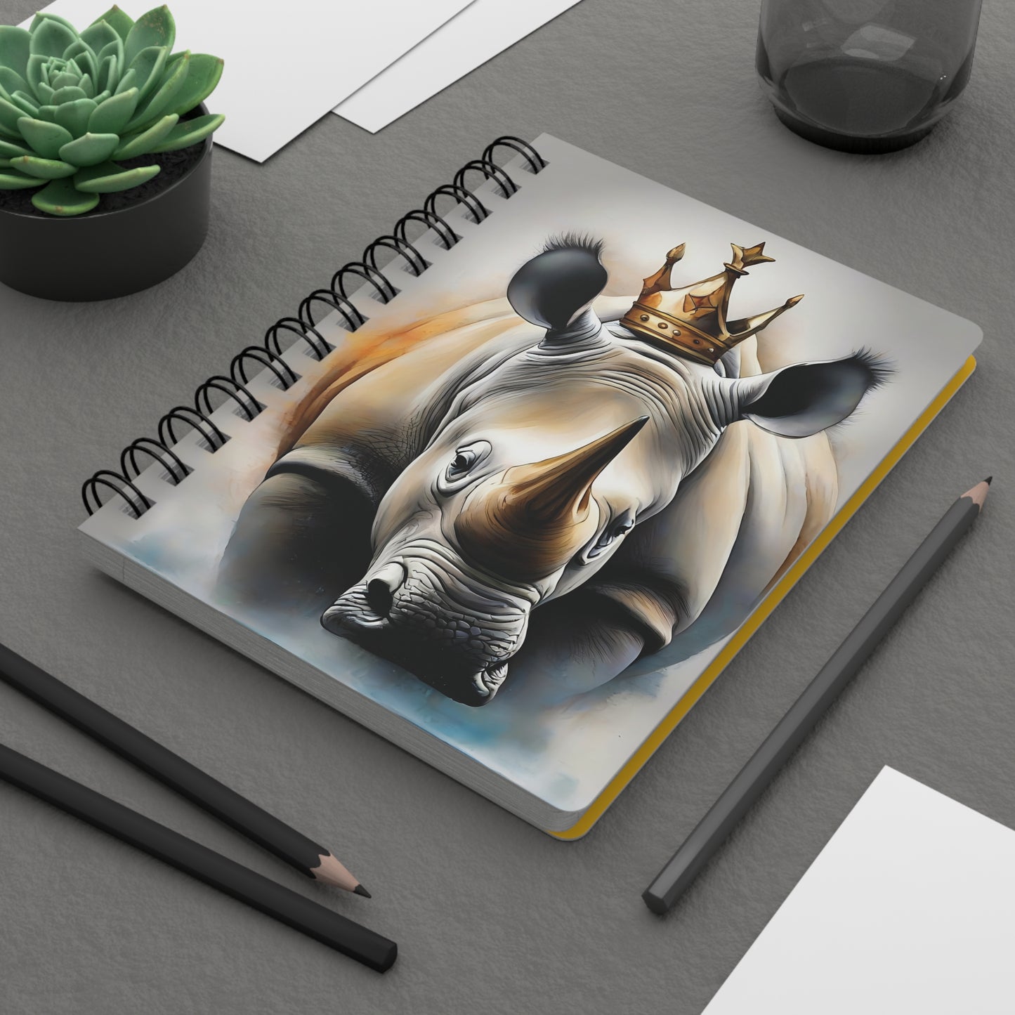 Spiral Bound Journal - White Rhino with Crown π π¦ Chubby Unicorn π