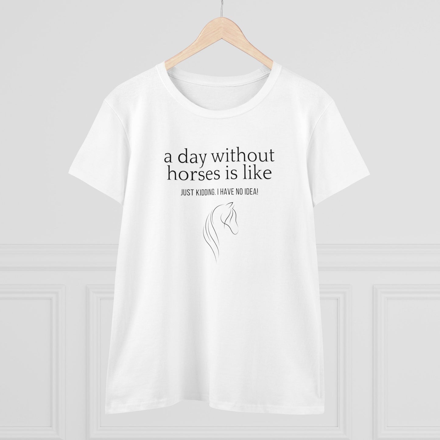Horse t-shirt displayed on a hanger White
