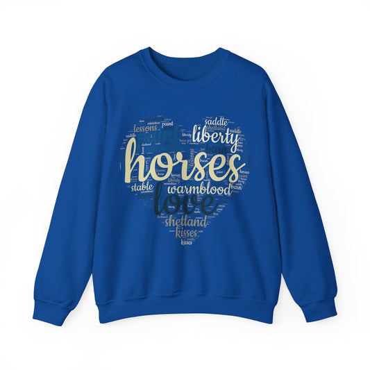 Comfortable horse lover's crewneck sweatshirt in royal blue